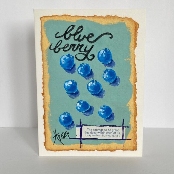 Blueberries Collage Art Handmade Original Blank Greeting Card and Envelope - Picture 2 of 5